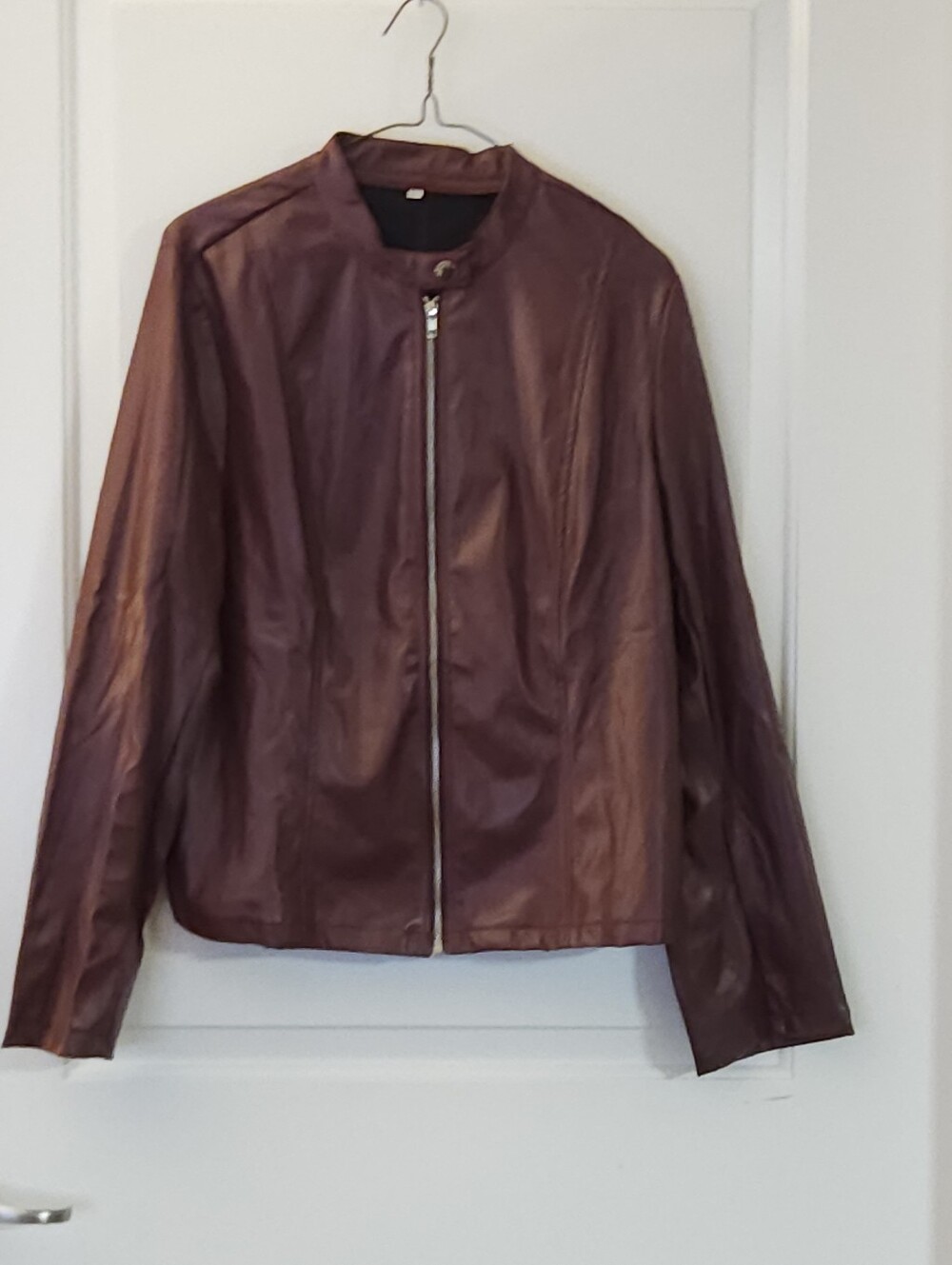 Plum Faux Leather Moto Jacket Mock Neck Full Zip Size XXL